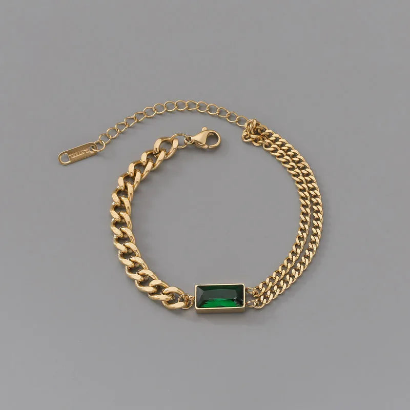 Green Zircon Titanium Steel Bracelet for Women