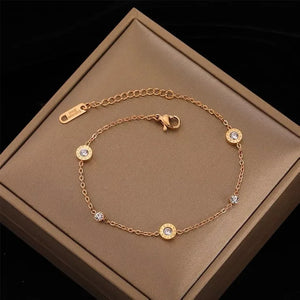 Titanium Steel Rose Plated Round Bracelet with Diamonds