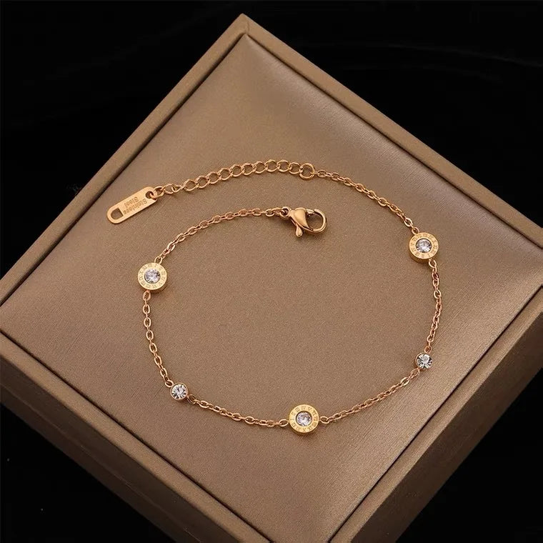 Titanium Steel Rose Plated Round Bracelet with Diamonds
