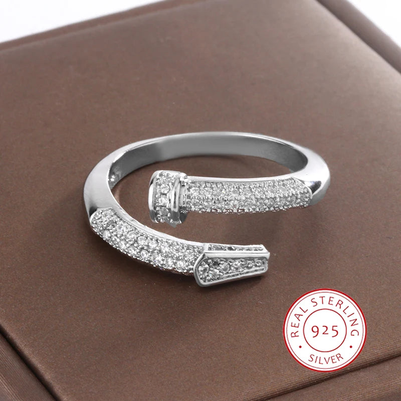 925 Silver Zircon Nail Ring for Ladies Birthday Gift