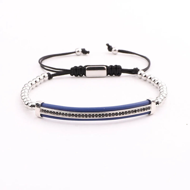 Stainless Steel CZ Beads Macrame Bracelet Men's Jewelry