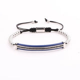 Stainless Steel CZ Beads Macrame Bracelet Men's Jewelry
