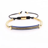 Stainless Steel CZ Beads Macrame Bracelet Men's Jewelry