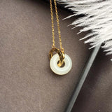Natural Hetian Jade Interlocking Double Ring Pendant Necklace