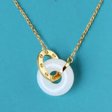 Natural Hetian Jade Interlocking Double Ring Pendant Necklace