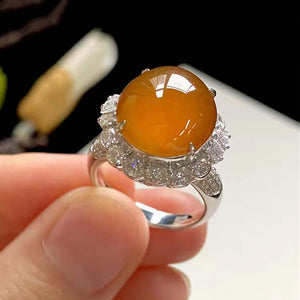 Natural Chalcedony Orange Egg Face Flower Ladies Ring