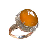 Natural Chalcedony Orange Egg Face Flower Ladies Ring