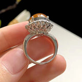 Natural Chalcedony Orange Egg Face Flower Ladies Ring