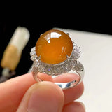 Natural Chalcedony Orange Egg Face Flower Ladies Ring