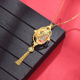 Natural Hetian Jade Cheongsam Phoenix Fringe Necklace Silver Jewelry