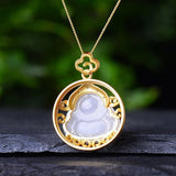 Natural Hetian Jade Round Maitreya Buddha Necklace Pendant Charm