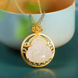 Natural Hetian Jade Round Maitreya Buddha Pendant Necklace