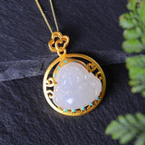 Natural Hetian Jade Round Maitreya Buddha Pendant Necklace