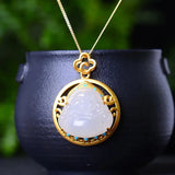 Natural Hetian Jade Round Maitreya Buddha Necklace Pendant Charm