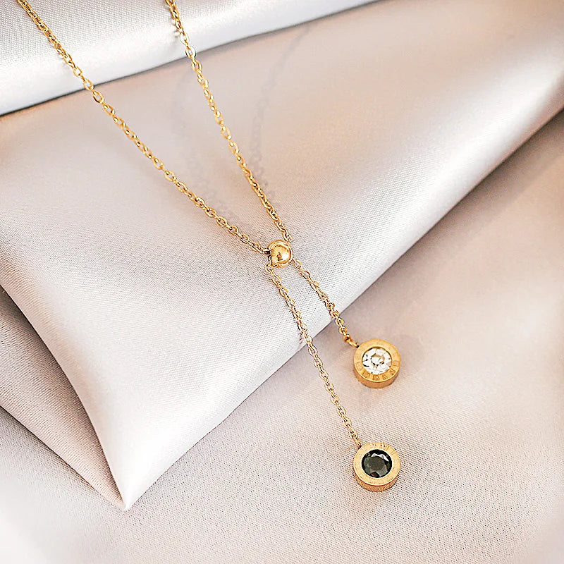 Classic Round Roman Digital Pendant Stainless Steel Necklace