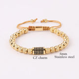 Stainless Steel Beads CZ Charm Bracelet for Men