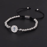 Stainless Steel CZ Pave Cross Charm Bracelet