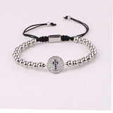 Stainless Steel CZ Pave Cross Charm Bracelet