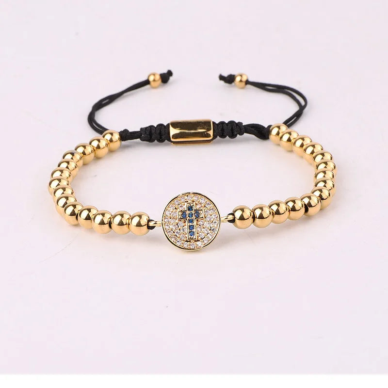 Stainless Steel CZ Pave Cross Charm Bracelet