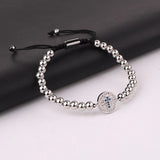 Stainless Steel CZ Pave Cross Charm Bracelet
