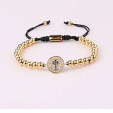 Stainless Steel CZ Pave Cross Charm Bracelet