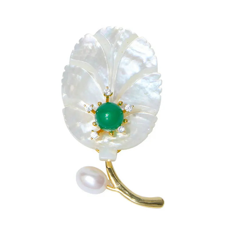 Women Leaf Pearl Brooches Sweater Jewelry Accessory
