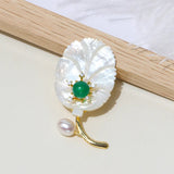 Women Leaf Pearl Brooches Sweater Jewelry Accessory