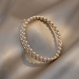 Multilayer Pearl Diamond Bangle Bracelet Jewelry