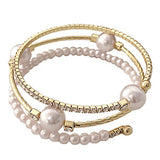 Multilayer Pearl Diamond Bangle Bracelet Jewelry
