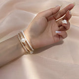 Multilayer Pearl Diamond Bangle Bracelet Jewelry