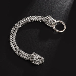 Silver Metal Double-Headed Lion Bracelet for Men