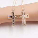 Double Cross Pendant Copper Zirconia Necklace Men Women Party Wedding Jewelry