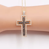 Double Cross Pendant Copper Zirconia Necklace Men Women Party Wedding Jewelry