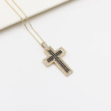 Double Cross Pendant Copper Zirconia Necklace Men Women Party Wedding Jewelry