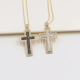 Double Cross Pendant Copper Zirconia Necklace Men Women Party Wedding Jewelry