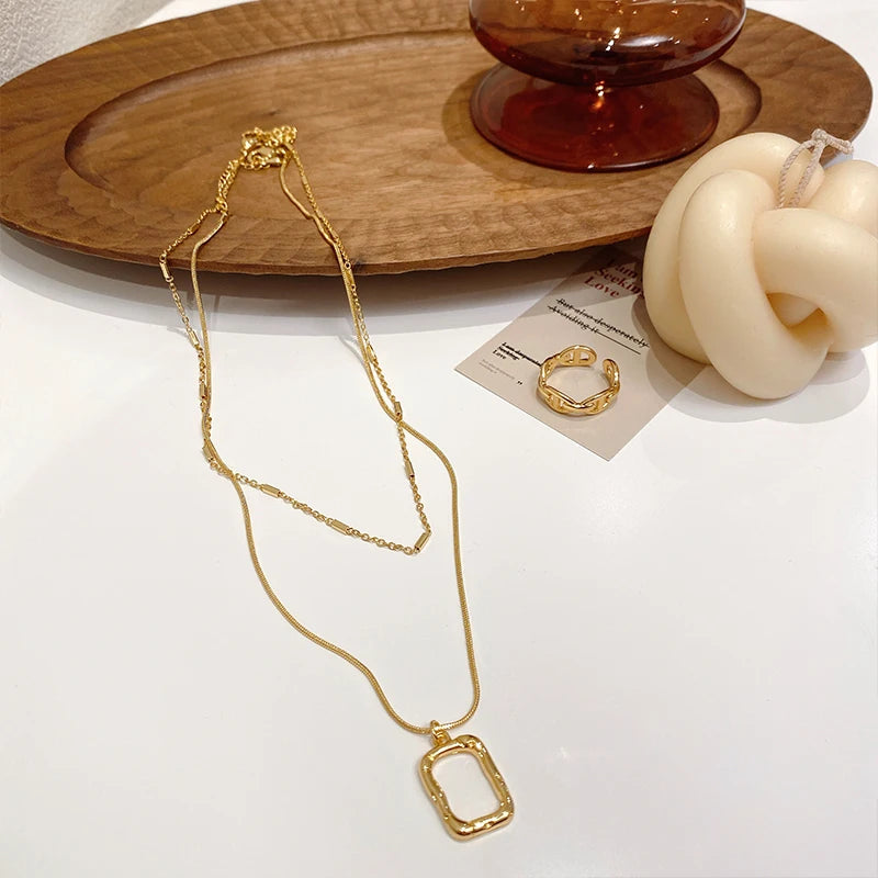 Double Layer Geometric Pendant Necklace for Women