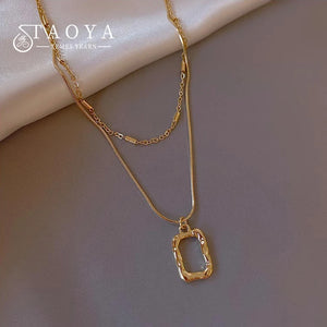 Double Layer Geometric Pendant Necklace for Women