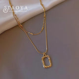 Double Layer Geometric Pendant Necklace for Women