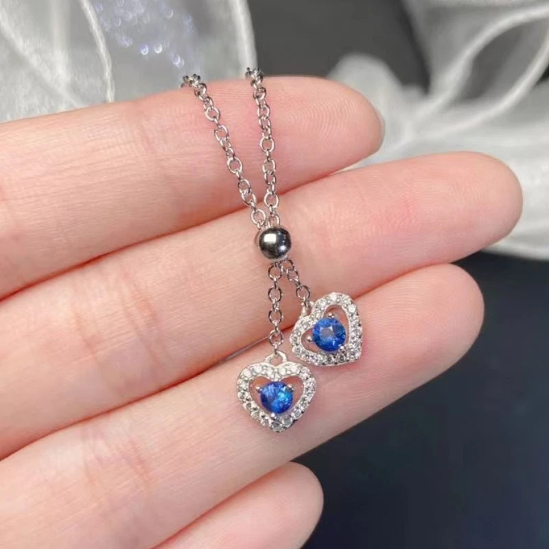 Zircon Double Love Heart Pendant Necklace Women Collarbone Chain