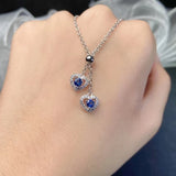 Zircon Double Love Heart Pendant Necklace Women Collarbone Chain
