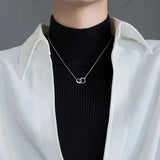 Zircon Double Ring Circles Pendant Necklace 925 Sterling Silver Sweater Chain