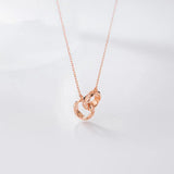 Zircon Double Ring Circles Pendant Necklace 925 Sterling Silver Sweater Chain