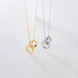 Zircon Double Ring Circles Pendant Necklace 925 Sterling Silver Sweater Chain