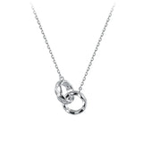 Zircon Double Ring Circles Pendant Necklace 925 Sterling Silver Sweater Chain
