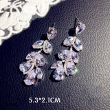 Leaf CZ Earrings 925 Sterling Silver Crystals Wedding Bride Earrings