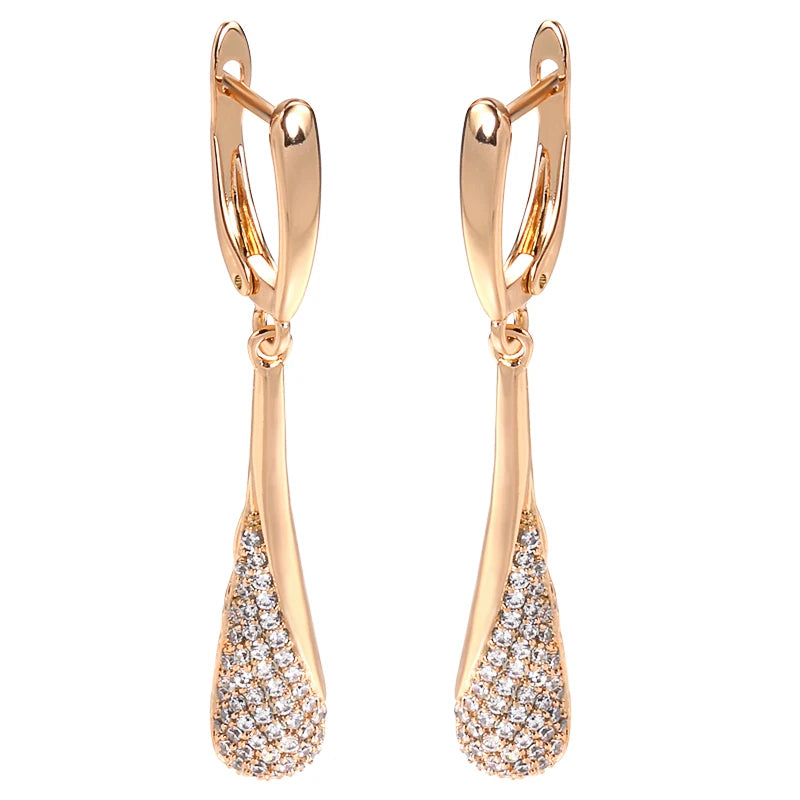 Rose Plated Drop Shape Zircon Dangle Earrings - Vintage Wedding Jewelry