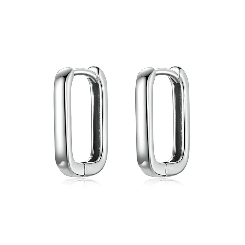 Square Hoop Earrings 925 Silver Big Shape Fine Jewelry Party CE1803
