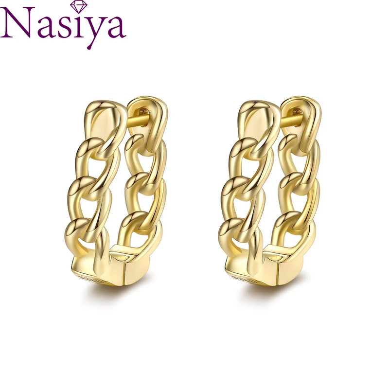 925 Silver Twist Chain Hoop Earrings 18K Plated for Women