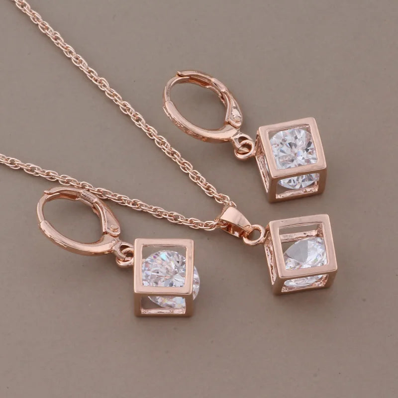 Natural Zircon Rose Earring Jewelry Set