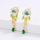 Green Flower Shape Earrings Enamel Wedding Party Jewelry